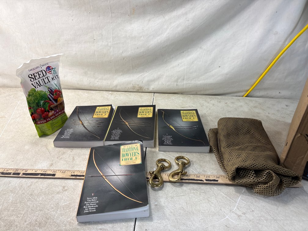 Traditional Bowyer's Bible, Seed Vault Kit, Snap Hook, and Netting