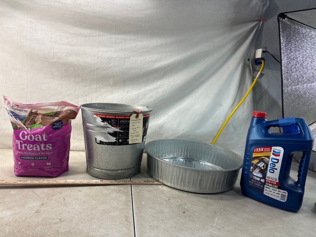 Galvanized Utility Pail, Pan, Diesel Engine Oil, Goat Feed