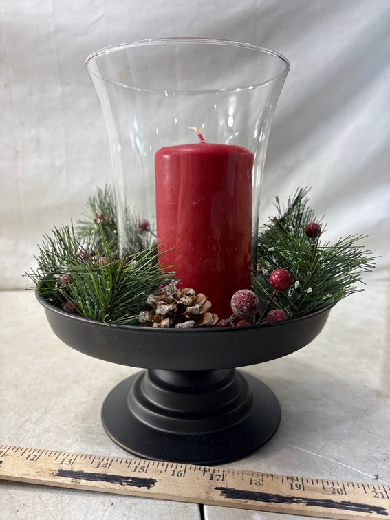 Pedestal Candle Holder Centerpiece with Glass Hurricane