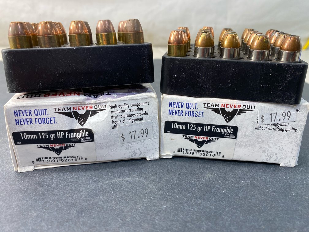Team Never Quit 10mm 125 gr HP Frangible Ammunition