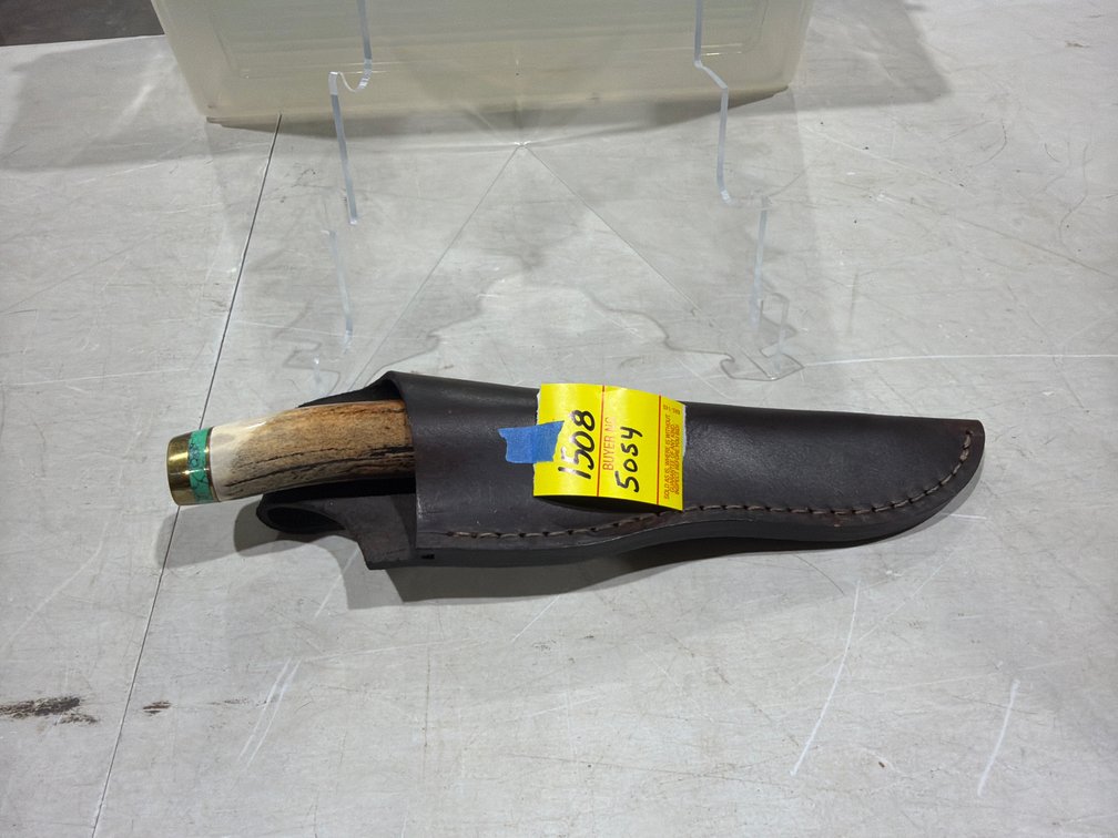 STEK Damascus Steel Knife with Antler Handle and Sheath