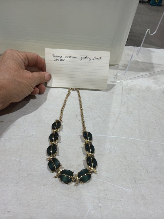 Gold-Tone Choker Necklace with Green Cabochons