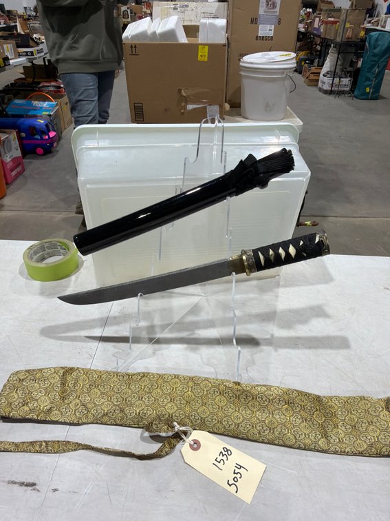 Damascus Steel Short Sword with Scabbard and Stand