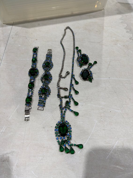 Green and Blue Rhinestone Costume Jewelry Set
