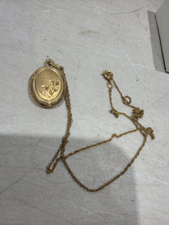 Gold-Tone Engraved Floral Oval Locket Necklace