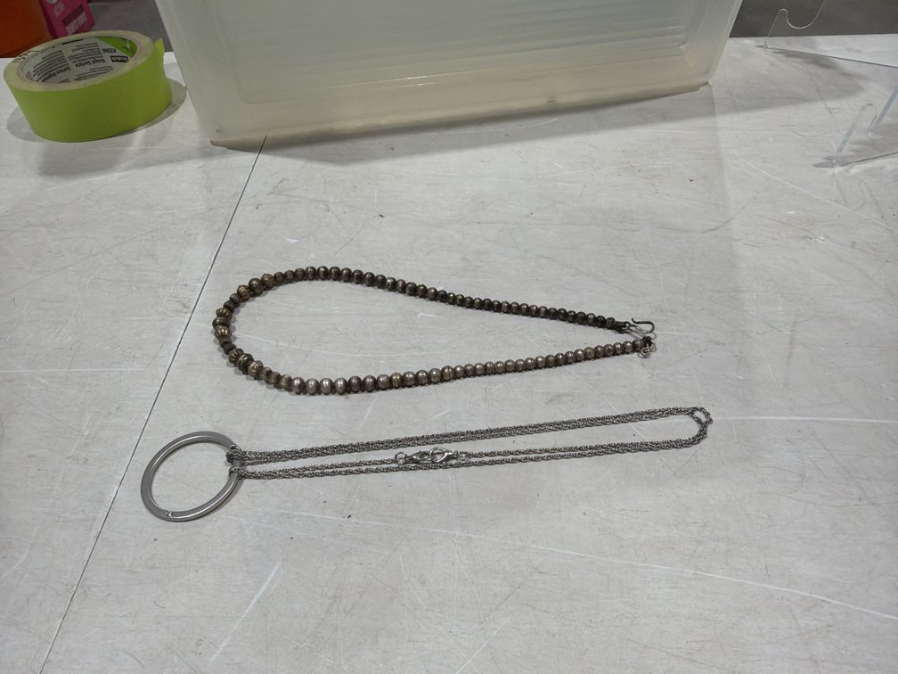 Silver-Tone Beaded Necklace and Ring Pendant Chain