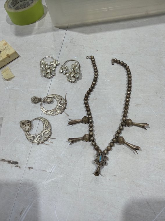 Silver-Tone Blossom Necklace and Hoop Earrings