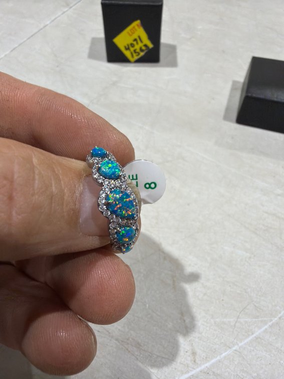 Bomb Party Size 8 Blue Synthetic Opal Halo Ring