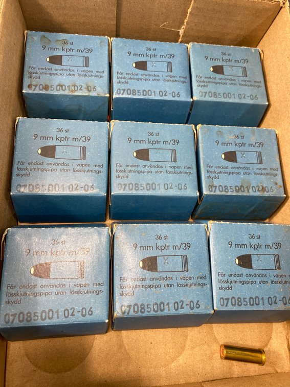 Swedish 9 mm kptr m/39 Blank Ammunition