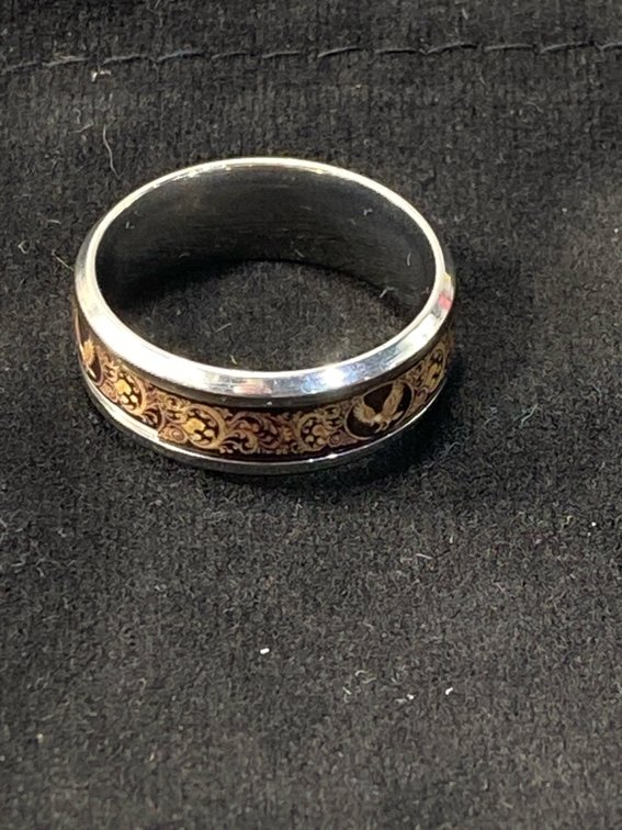 Men's Silver-Tone Eagle Inlay Band Ring, Size 10