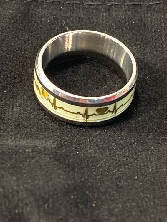 Silver-Tone EKG Heartbeat Band Ring, Size 7