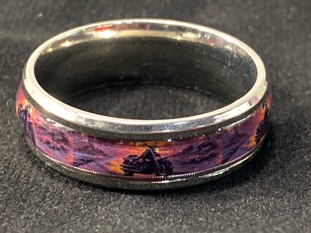 Silver-Tone Motorcycle Inlay Band Ring