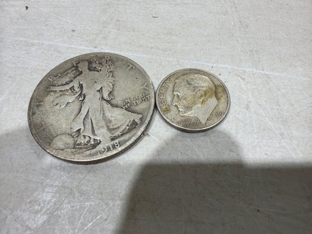 1918 Walking Liberty Half Dollar and 1960 Roosevelt Dime
