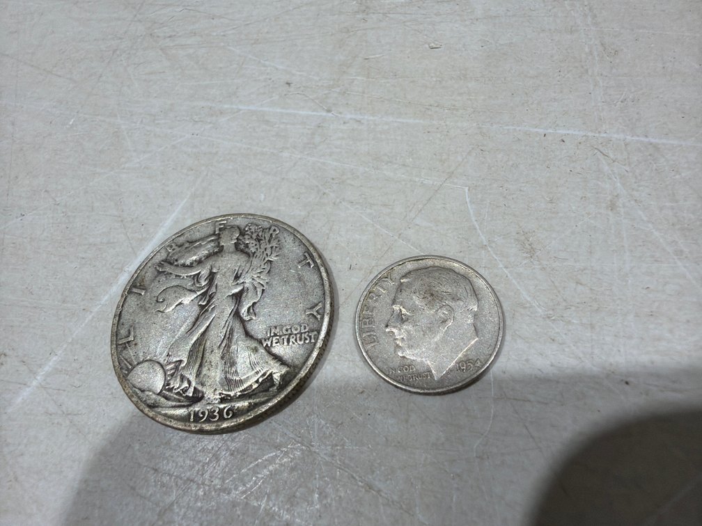 1936 Walking Liberty Half Dollar and 1954 Roosevelt Dime 90% Silver