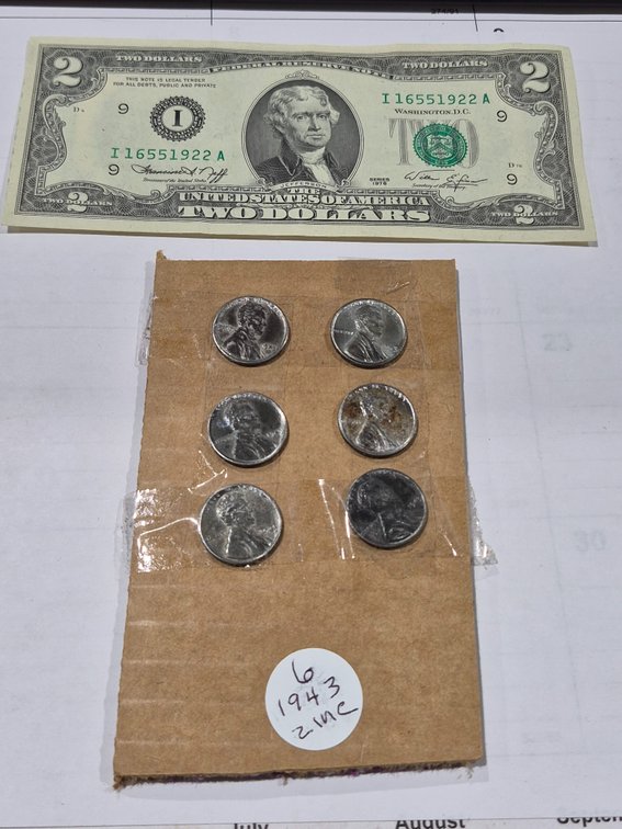 1 2 Dollar Bill and 6 Steel Pennies