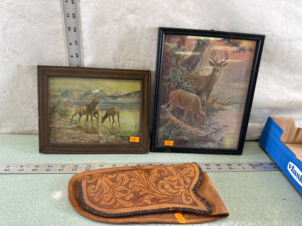 Framed Wildlife Art and Tooled Leather Fender