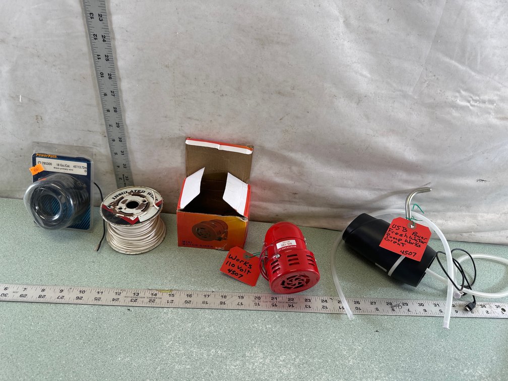 Wire Spool, Mini Motor Siren, and USB Water Pump
