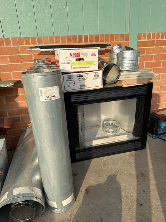 Prefabricated Fireplace Firebox with Flue Pipe and Gas Log Set