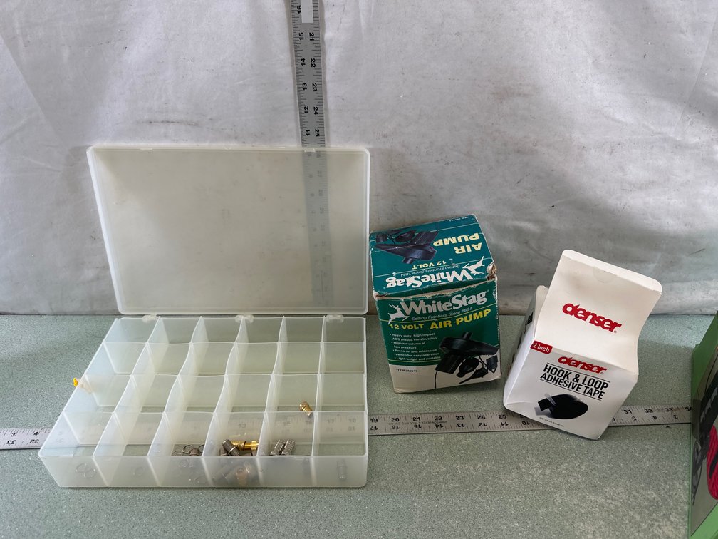 12V Air Pump, Adhesive Tape, and Hardware Organizer