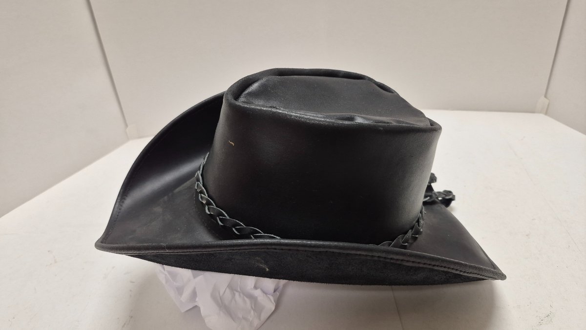 Black Leather Western Cowboy Hat, Size M
