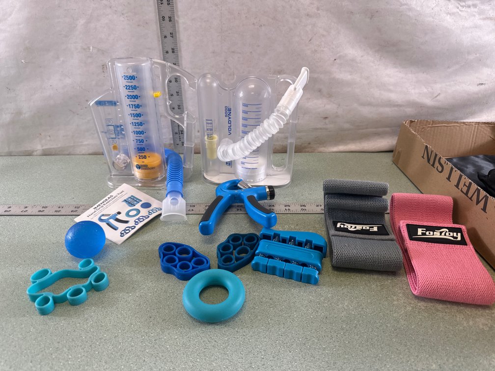Incentive Spirometer, Hand Exercise Kit, and Resistance Band