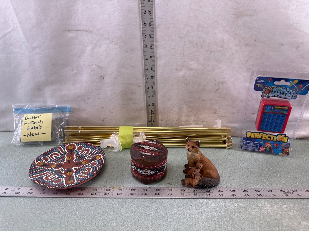 Miniature Game, Fox Figurine, Carved Box, and Decorative Plaque