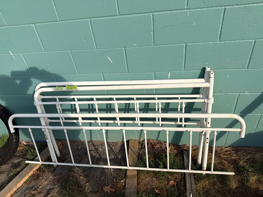 White Painted Metal Bed Frame Headboard and Footboard