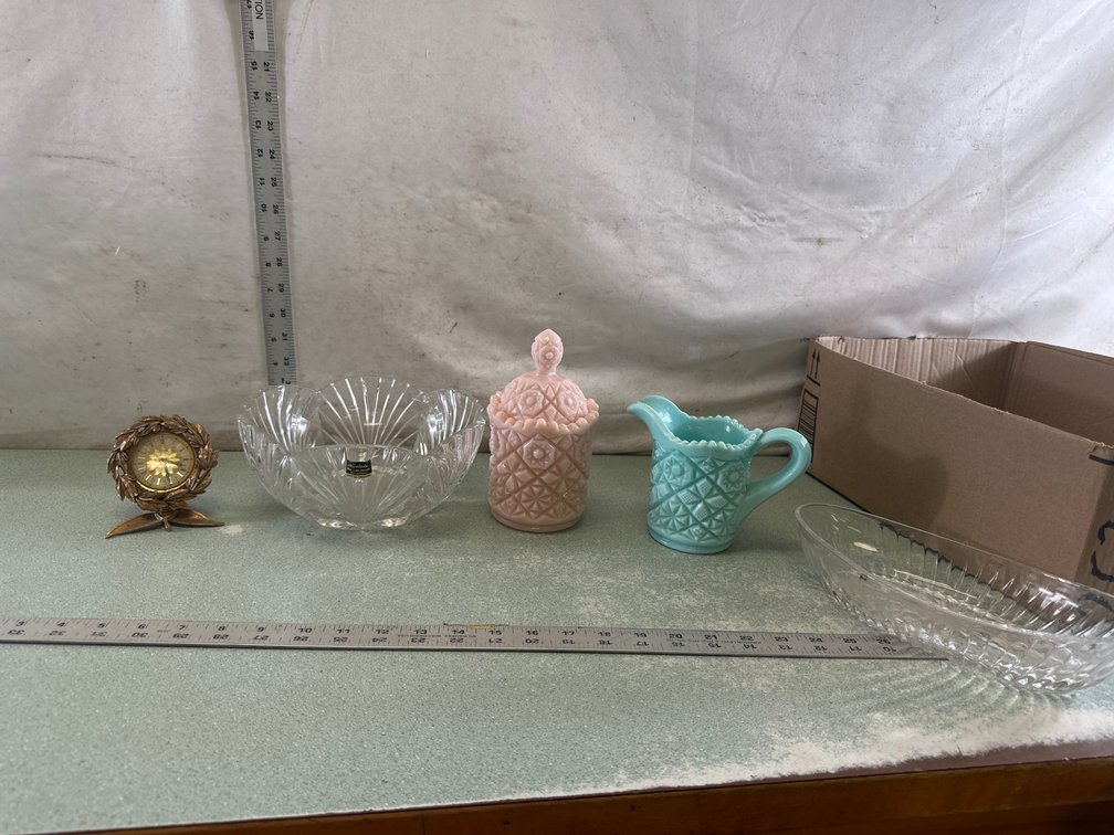Decorative Glassware and Desk Clock