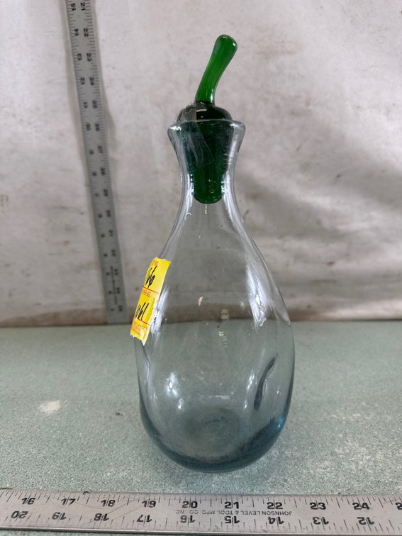 Blown Glass Decanter with Green Stem Stopper