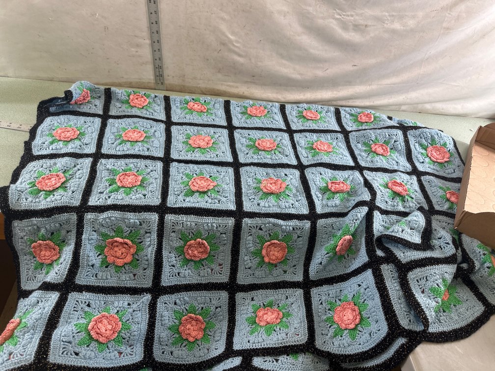 Crocheted Floral Granny Square Afghan Blanket