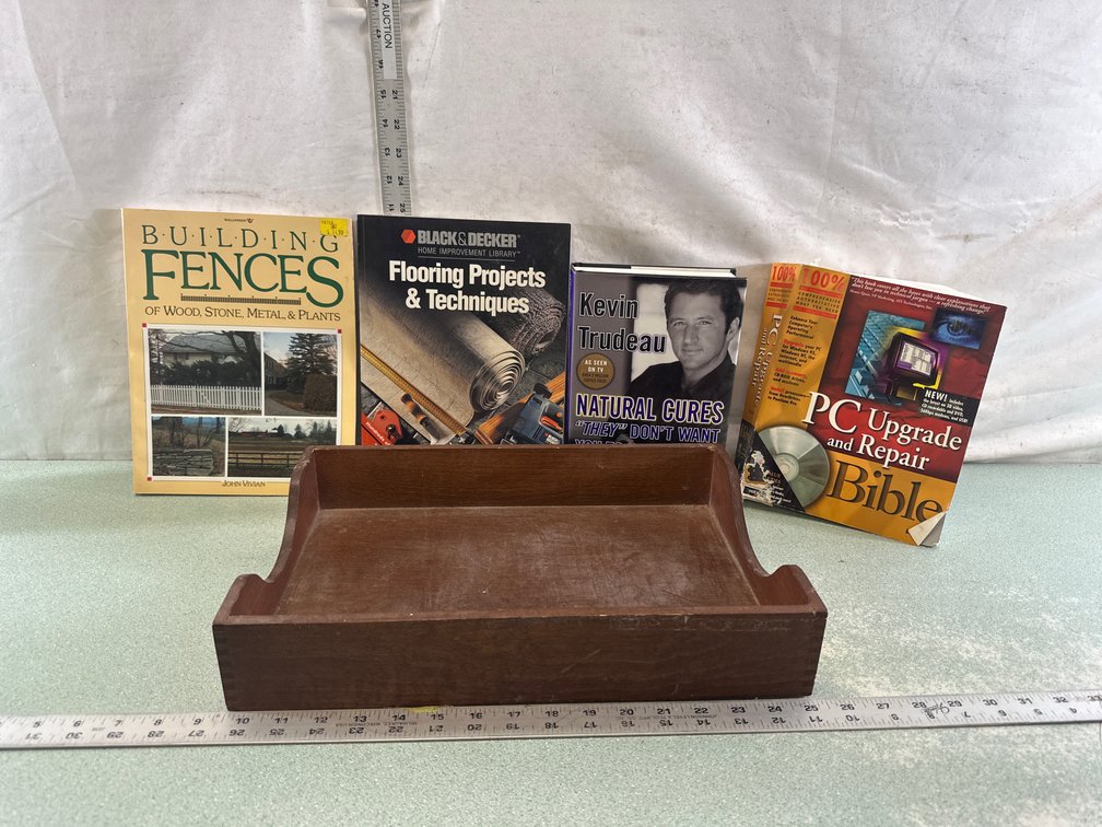 Wooden Desktop Letter Tray and Reference Books
