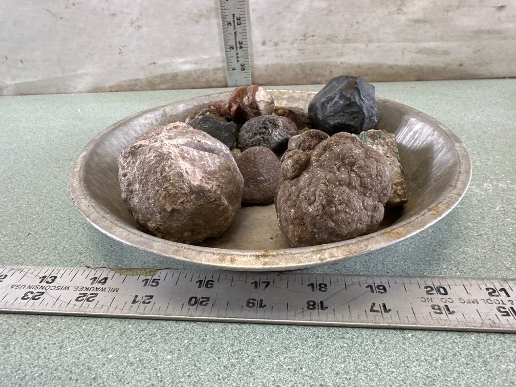 Rock and Mineral Collection in Metal Pan