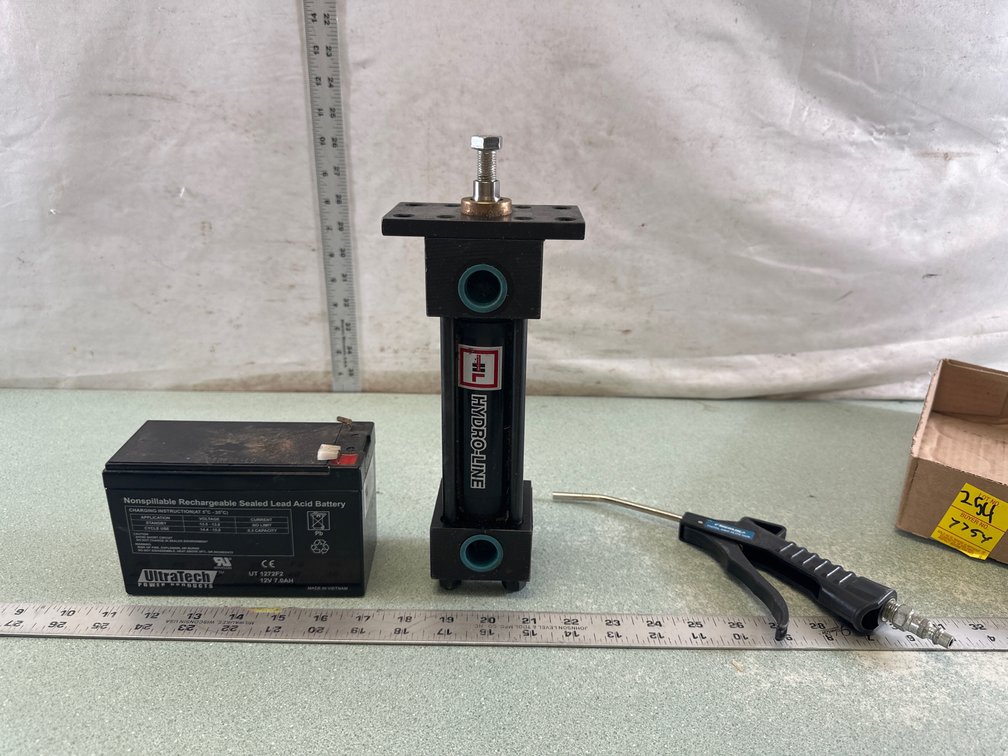12V Battery, Hydraulic Cylinder, and Pneumatic Blow Gun