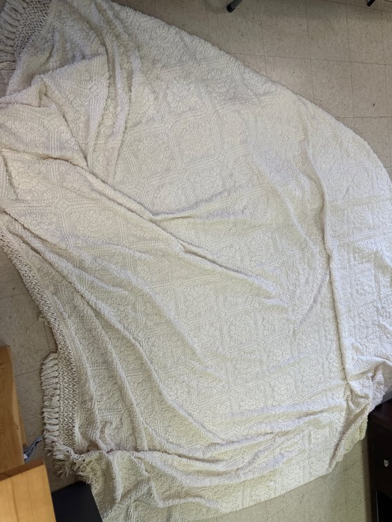 Cream Tufted Chenille Bedspread with Fringe
