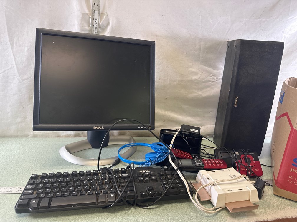 Computer Monitor, Keyboard, and Audio Speaker