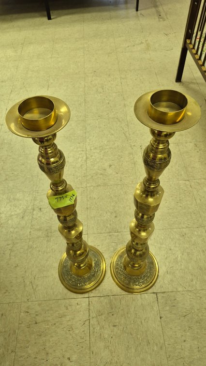 Ornate Cast Brass Pillar Candlestick