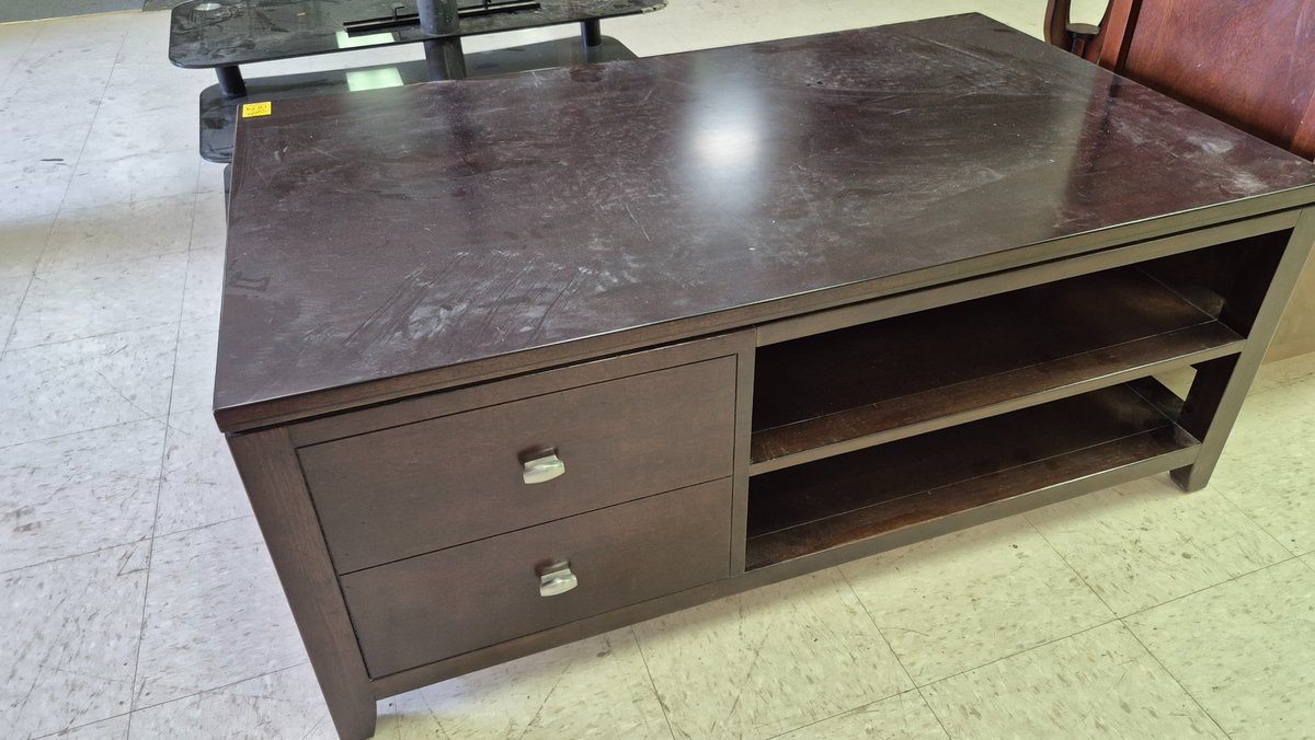 Dark Brown Wood Coffee Table with Drawers