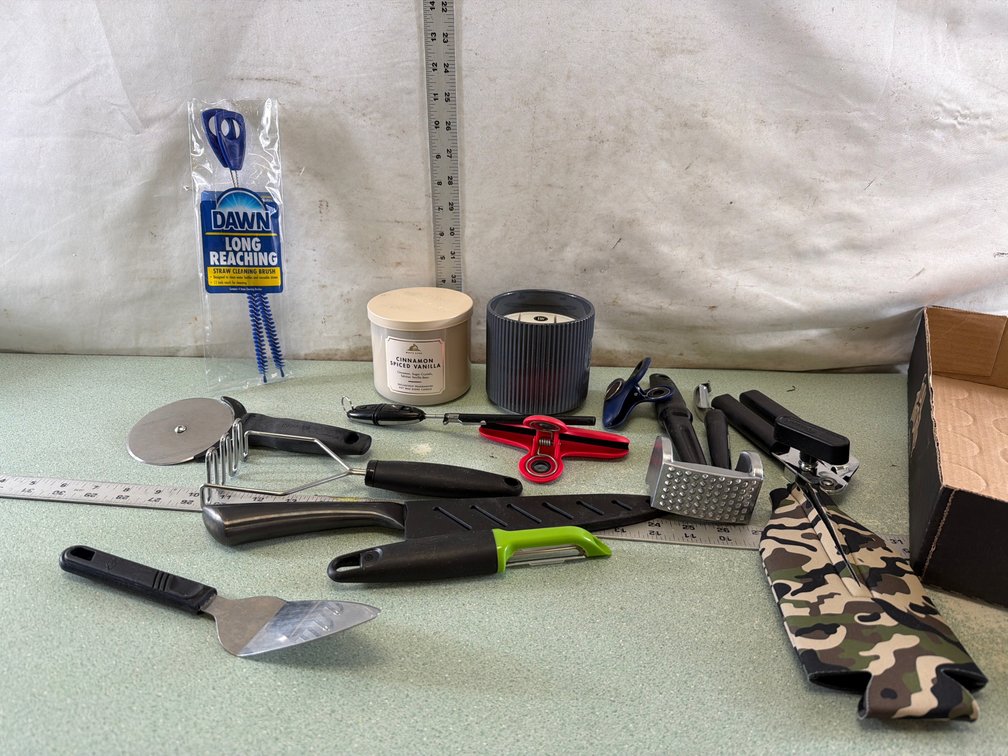 Candles, Lighters, and Kitchen Utensils