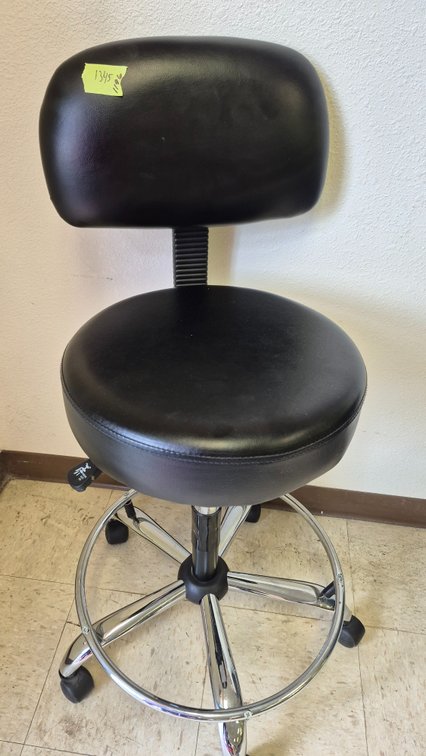 Black Vinyl Rolling Stool with Backrest and Foot Ring