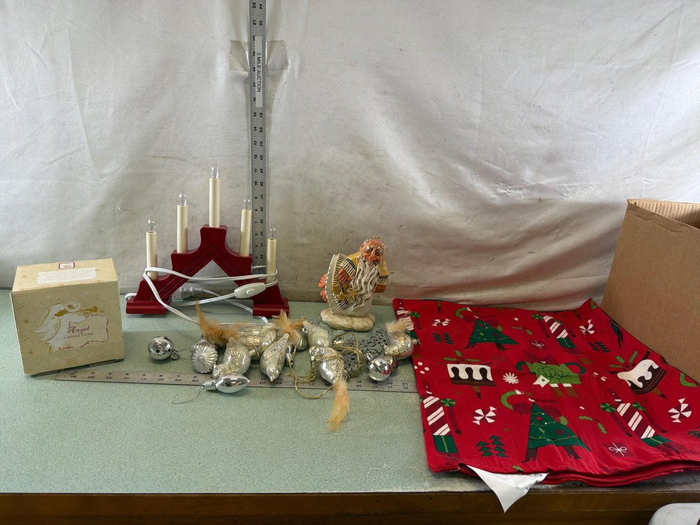Holiday Decor with Electric Candle Bridge and Angel Figurine