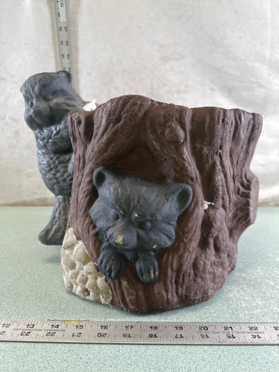 Cast Concrete Tree Stump Raccoon Planter