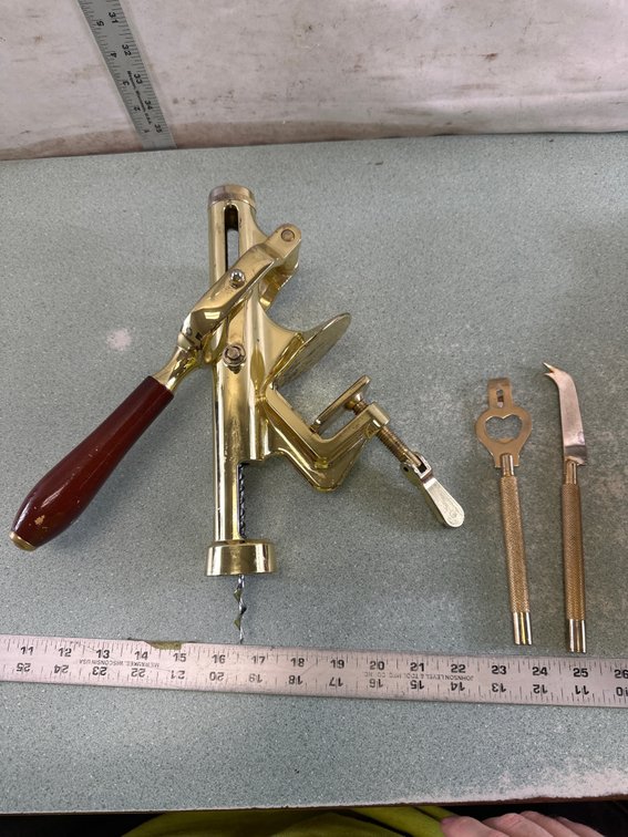 Brass-Tone Clamp-On Lever Corkscrew with Bar Tool