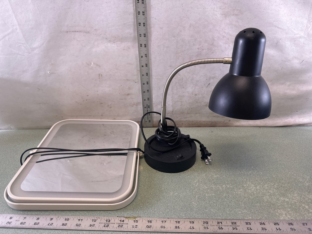 Gooseneck Desk Lamp and Lighted Vanity Mirror