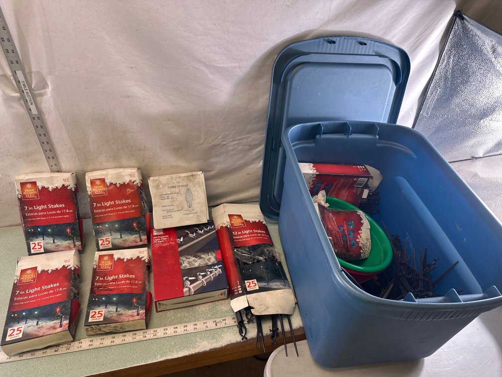 Holiday Light Stakes, Clips, and Bulbs with Storage Tote