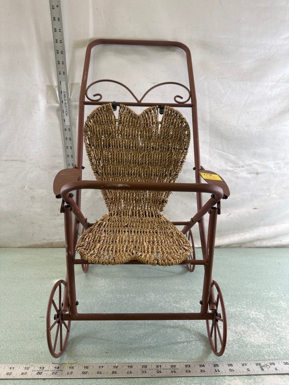 Metal and Woven Fiber Doll Stroller