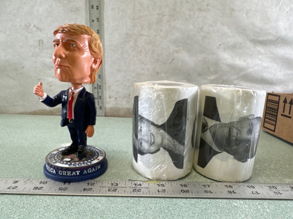 Donald Trump Bobblehead and Novelty Toilet Paper