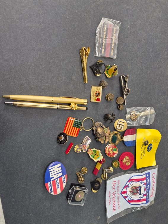 Collectable Military and Veteran Insignia, Pins, and Pens, Navy Seal pin and more