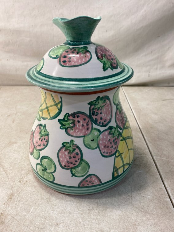 Ceramic Lidded Canister with Fruit Motif