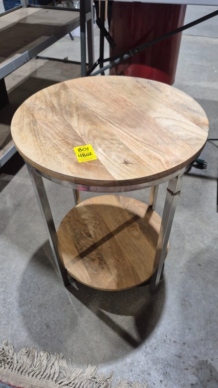 Round Two-Tier Wood and Metal Accent Table