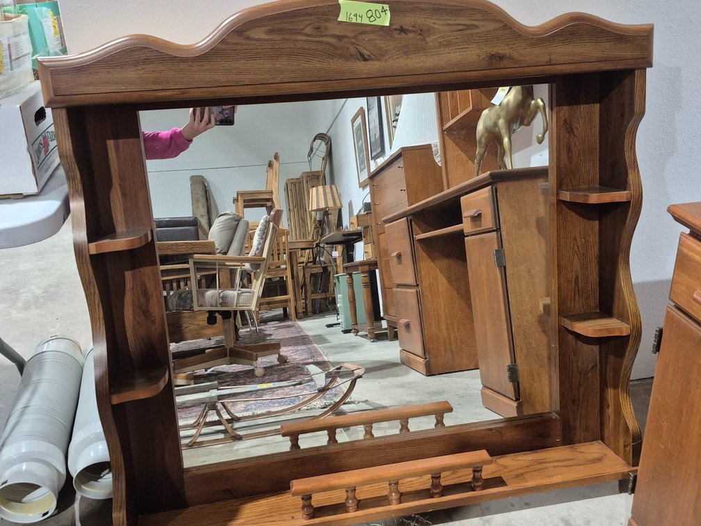 Oak Finish Buffet Topper with Mirror
